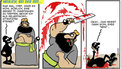Cartoon: Neulich bei der ISIS... (medium) by Karsten Schley tagged terror,religion,islam,jungfrauen,isis,koran,krieg,terror,religion,islam,jungfrauen,isis,koran,krieg