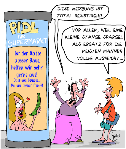 Cartoon: O Gott! Sexismus!!! (medium) by Karsten Schley tagged werbung,frauen,männer,sexismus,ernährung,supermärkte,business,marketing,gesellschaft,deutschland,werbung,frauen,männer,sexismus,ernährung,supermärkte,business,marketing,gesellschaft,deutschland