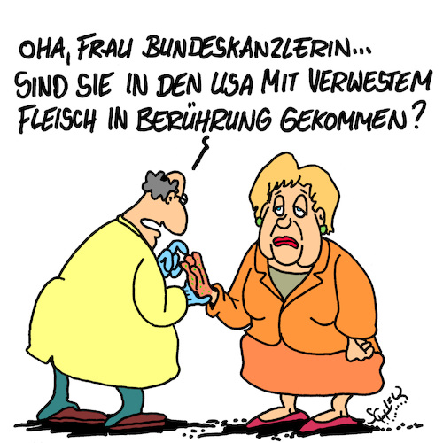 Cartoon: Oha!! (medium) by Karsten Schley tagged merkel,trump,deutschland,usa,politik,europa,eu,treffen,diplomatie,gesundheit,medien,merkel,trump,deutschland,usa,politik,europa,eu,treffen,diplomatie,gesundheit,medien
