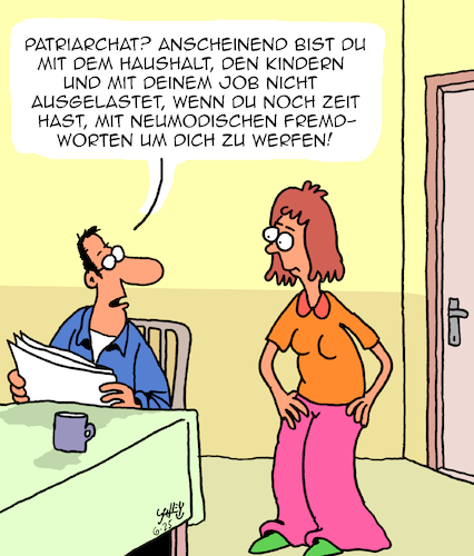Cartoon: Patriarchat (medium) by Karsten Schley tagged patriarchat,männer,frauen,diskriminierung,beziehungen,ehe,familie,belastung,arbeit,jobs,frauenrechte,gleichberechtigung,medien,gesellschaft,patriarchat,männer,frauen,diskriminierung,beziehungen,ehe,familie,belastung,arbeit,jobs,frauenrechte,gleichberechtigung,medien,gesellschaft