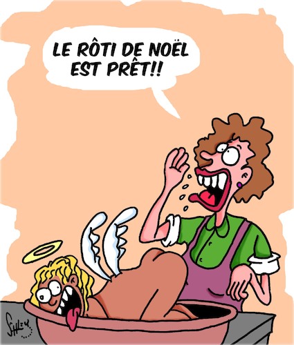 Cartoon: Roti de Noel (medium) by Karsten Schley tagged noel,roti,religion,fetes,famille,noel,roti,religion,fetes,famille