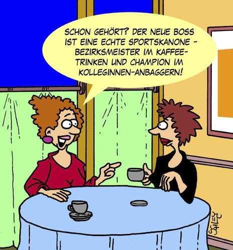 Cartoon: Sportlich (medium) by Karsten Schley tagged arbeitgeber,arbeit,jobs,männer,sport,tratsch,klatsch,arbeitnehmer,frauen,jobs,arbeit,arbeitgeber,arbeitnehmer,klatsch,tratsch,sport,männer,frauen