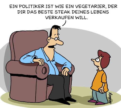 Cartoon: Steak (medium) by Karsten Schley tagged politik,politiker,wahlversprechen,vegetarier,verkaufen,verkäufer,gesellschaft,regierung,politik,wahlversprechen,vegetarier,verkaufen,verkäufer,regierung,gesellschaft