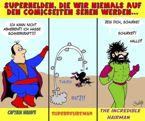 Cartoon: Superhelden (medium) by Karsten Schley tagged superhelden,comics,unterhaltung,medien,kunst,zeichnen,superhelden,comics,unterhaltung,medien,kunst,zeichnen