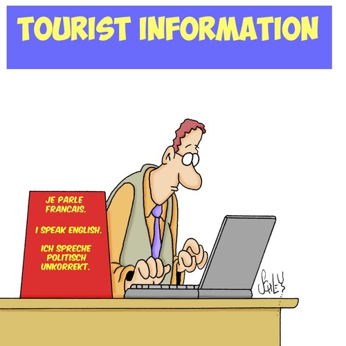 Cartoon: Tourist Information (medium) by Karsten Schley tagged sprache,verständigung,linguistik,politik,politische,korrektheit,politically,correctness,sprache,verständigung,linguistik,politik,politische,korrektheit,politically,correctness