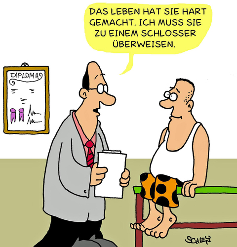 Cartoon: Überweisung (medium) by Karsten Schley tagged männer,medizin,ärzte,gesundheit,leben,gesundheit,ärzte,männer,leben,medizin