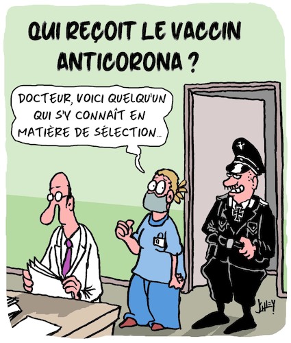 Cartoon: Vaccin Anticorona (medium) by Karsten Schley tagged corona,covid19,vaccin,societe,sante,science,docteurs,politique,corona,covid19,vaccin,societe,sante,science,docteurs,politique