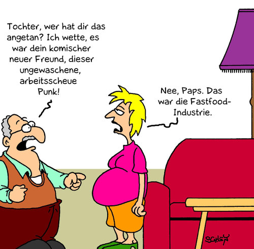 Cartoon: Vater und Tochter (medium) by Karsten Schley tagged ernährung,gesundheit,essen,übergewicht,marketing,fastfood,ernährung,gesundheit,essen,übergewicht,marketing,fastfood