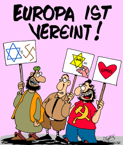 Cartoon: Vereinigt (medium) by Karsten Schley tagged antisemitismus,linke,rechtsextreme,muslime,europa,politik,immigration,israel,gesellschaft,deutschland,demokratie,antisemitismus,linke,rechtsextreme,muslime,europa,politik,immigration,israel,gesellschaft,deutschland,demokratie