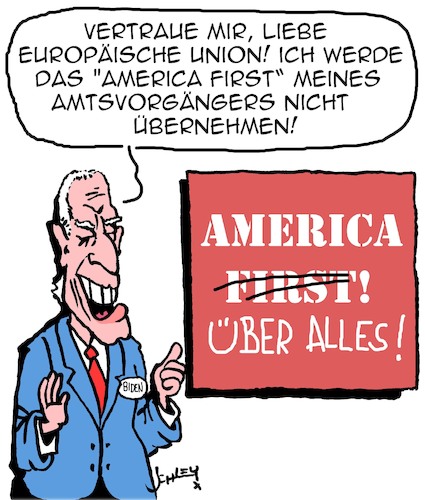 Cartoon: Vertraut Biden! (medium) by Karsten Schley tagged biden,eu,politik,nato,verteidigung,militär,frankreich,usa,gesellschaft,biden,eu,politik,nato,verteidigung,militär,frankreich,usa,gesellschaft