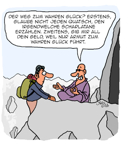 Cartoon: Wahres Glück (medium) by Karsten Schley tagged esoterik,gurus,glück,armut,entsagung,religion,scharlatane,betrug,profite,medien,business,gesellschaft,esoterik,gurus,glück,armut,entsagung,religion,scharlatane,betrug,profite,medien,business,gesellschaft