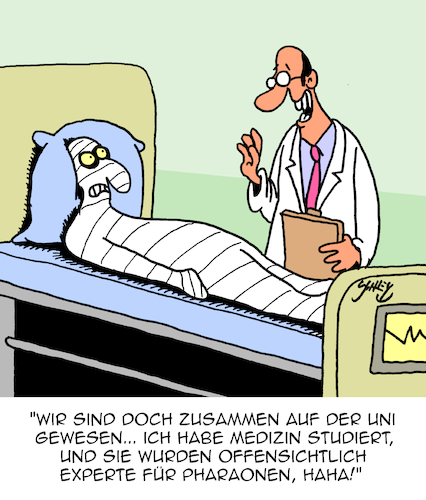 Cartoon: Ziemlich alberner Cartoon (medium) by Karsten Schley tagged studium,universitäten,medizin,ärzte,patienten,experten,geschichte,pharaonen,historisches,bildung,gesellschaft,studium,universitäten,medizin,ärzte,patienten,experten,geschichte,pharaonen,historisches,bildung,gesellschaft