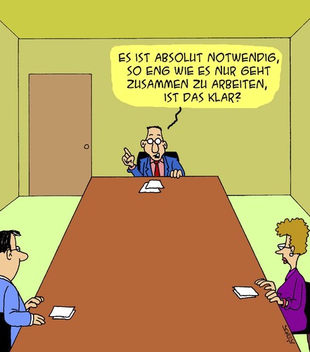 Cartoon: Zusammenarbeit (medium) by Karsten Schley tagged wirtschaft,arbeitgeber,arbeitnehmer,arbeit,gesellschaft,deutschland,wirtschaft,arbeitnehmer,gesellschaft,deutschland,arbeit