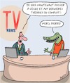 Cartoon: Dernieres nouvelles (small) by Karsten Schley tagged tele,nouvelles,complots,politique,social,media,facebook,societe