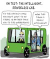 Cartoon: Driverless Cabs (small) by Karsten Schley tagged technology,research,transport,traffic,cars,artificial,intelligence,economy,environment,business,men,society,politics