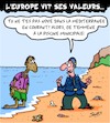 Cartoon: Valeurs (small) by Karsten Schley tagged immigration,refugies,politique,europe,guerre,fuite,valeurs,nationalisme