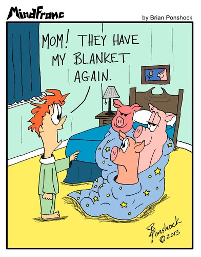 Cartoon: MINDFRAME (medium) by Brian Ponshock tagged pigs,blanket,bedtime