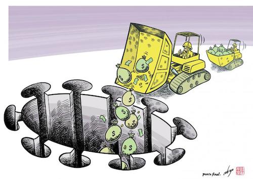 Cartoon: Black hole virus (medium) by rodrigo tagged covid19,coronavirus,health,economy,politics,vaccine,debt,developing,countries,global,pandemic,growth,g20,imf