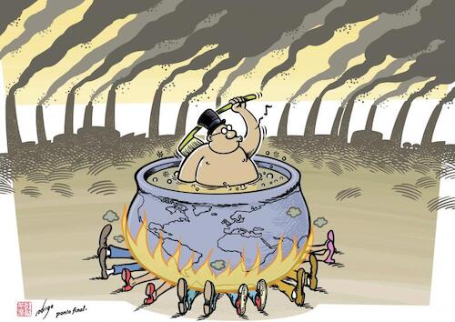 Cartoon: Boiling inequality (medium) by rodrigo tagged climate,economy,environment,heat,climatechange,global,globalwarming,poor,rich,inequality,world,international,politics,science,society,finance,business,social,poverty