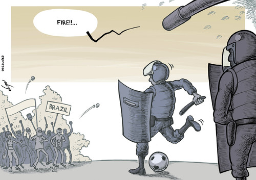 Cartoon: Footbomb World Coup (medium) by rodrigo tagged health,education,soccer,fifa,football,cup,world,protest,riots,brazil