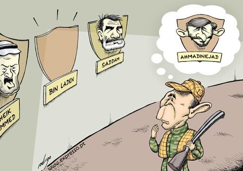 Cartoon: Bush and his hunting trophies (medium) by rodrigo tagged bush,ahmadinejad,bin,laden,terror,war,international,politics