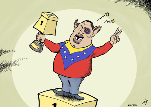 Cartoon: Chavez wins elections (medium) by rodrigo tagged venezuela,president,hugo,chavez,parliament,elections