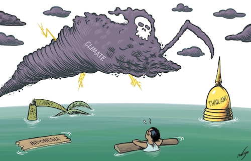 Cartoon: Climataclysm (medium) by rodrigo tagged asia,floods,cyclone,typhoon,indonesia,thailand,srilanka,southasia,southeastasia,climatechange,climate,storms,destruction,deathtoll,international,society,calamity,cataclysm,asia,floods,cyclone,typhoon,indonesia,thailand,srilanka,southasia,southeastasia,climatechange,climate,storms,destruction,deathtoll,international,society,calamity,cataclysm