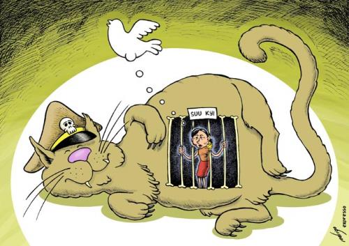 Cartoon: Democracy in Myanmar (medium) by rodrigo tagged aung,san,suu,kyi,myanmar,burma,military,junta