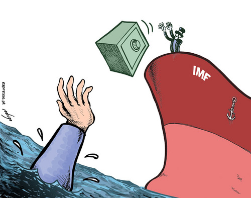 Cartoon: Drowning economies (medium) by rodrigo tagged world,economy,crisis,imf,international,hungary,portugal,spain,greece,ireland