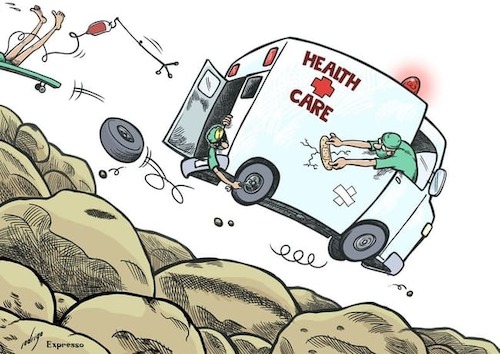 Cartoon: Health Bumps (medium) by rodrigo tagged healthcare,hospitals,medical,medicare,doctors,society,economy,insurance