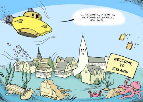 Cartoon: Iceland sinks (medium) by rodrigo tagged iceland,economy,crisis,financial,europe,eu,bankruptcy