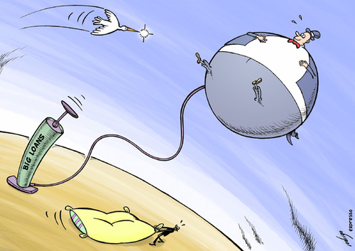 Cartoon: Inflated Big Business (medium) by rodrigo tagged big,loan,enterprise,company,obama,economy,rich,bailout