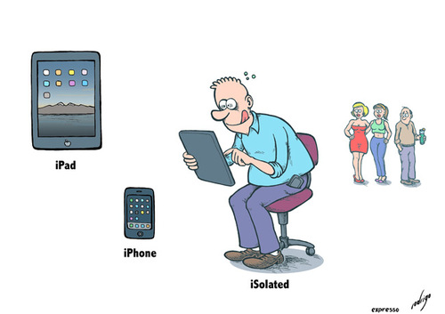Cartoon: iSolation (medium) by rodrigo tagged iphone,ipod,mac,apple,technology,behaviour