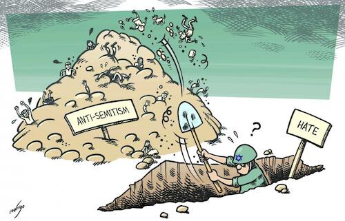 Cartoon: Loathe digging (medium) by rodrigo tagged israel,palestine,hamas,militants,death,assault,antisemitic,incident,globe,world,international,politics,newyork,london,sydney,jewish,communities,hate,palestinian,protests,airstrikes,gaza,war,civilians,society,religion,terror,terrorism,antisemitism