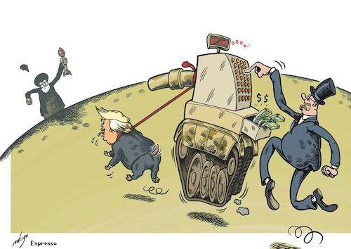Cartoon: Muscular irreflexion (medium) by rodrigo tagged iran,nuclear,power,plant,bomb,us,donald,trump,warfare,hbomb,ayatollah,ali,khamenei,weapons,arms,industry