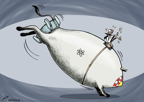 Cartoon: Nuclear terror threat (medium) by rodrigo tagged nuclear,terror,al,qaeda,afghanistan,pakistan,arab,bin,laden,energy,power,plant,us,usa