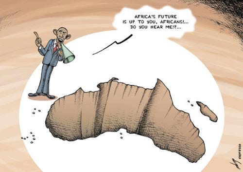 Cartoon: Obama speaks to Africans (medium) by rodrigo tagged obama,usa,president,africa,poverty,famine,poor,visit,corruption,economy
