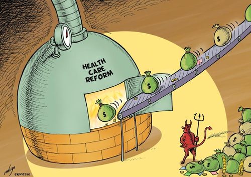 Cartoon: Obamacare (medium) by rodrigo tagged barack,obama,us,usa,health,care,reform,congress,republican,democrat,president,medical
