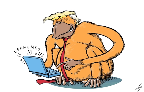 Cartoon: Orangutrump (medium) by rodrigo tagged usa,trump,obama,racism,outrage,internet,online,satire,race,international,politics,america,barackobama,donaldtrump,michelleobama,usa,trump,obama,racism,outrage,internet,online,satire,race,international,politics,america,barackobama,donaldtrump,michelleobama