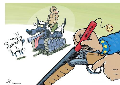 Cartoon: Putinishment (medium) by rodrigo tagged ukraine,russia,invasion,attack,military,moscow,troops,economy,sanctions,international,politics,diplomacy,war,fear,terror,kiev,putin,europe,eu,european,union