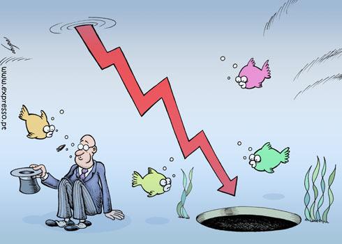 Cartoon: Sinking economy (medium) by rodrigo tagged crisis,economy,financial,wall,street,nasdaq,dow,jones