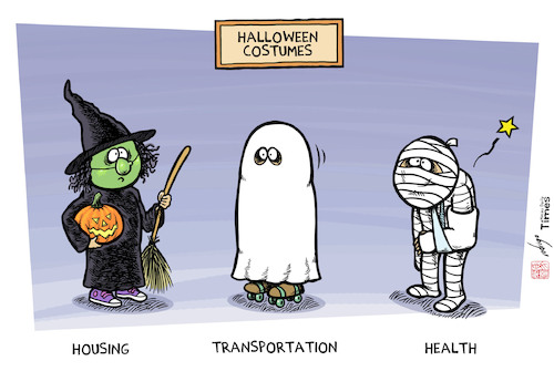 Cartoon: Social Halloween (medium) by rodrigo tagged halloween,witch,ghost,mummy,costumes,social,transportation,housing,health