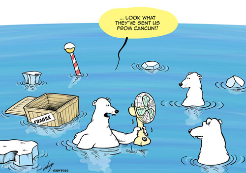 Cartoon: Solution for global warming (medium) by rodrigo tagged global,warming,climate,pollution,polar,bear,cap,cancun,conference