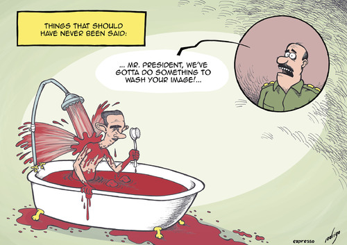 Cartoon: Syrian bloodbath (medium) by rodrigo tagged syria,president,bashar,al,assad,bloodshed,demonstration,protest,killing