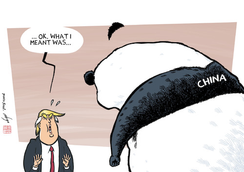 Cartoon: Trumpromisses (medium) by rodrigo tagged donald,trump,usa,us,united,states,america,elections,campaign,china,trade,international,relations,diplomacy