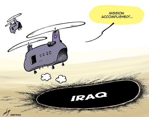 Cartoon: US withdrawal from Iraq (medium) by rodrigo tagged us,usa,united,states,iraq,troops,military,withdrawal,army,air,force,navy