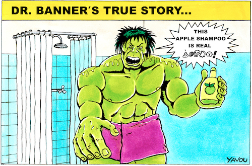 Cartoon: Hulk (medium) by Yavou tagged the,incredible,hulk,yavou,cartoon,hommage,marvel,dr,banner,apple,shampoo,angry,the,incredible,hulk,yavou,cartoon,hommage,marvel,dr,banner,apple,shampoo,angry