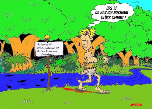 Cartoon: Badeverbot (medium) by Mittitom tagged amazons,baden,verbot,wasser,glück,angefressen