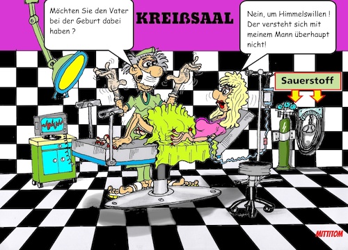 Cartoon: Entbindung ohne Vater (medium) by Mittitom tagged kreißsaal,entbindung,vater,ehemann,arzt
