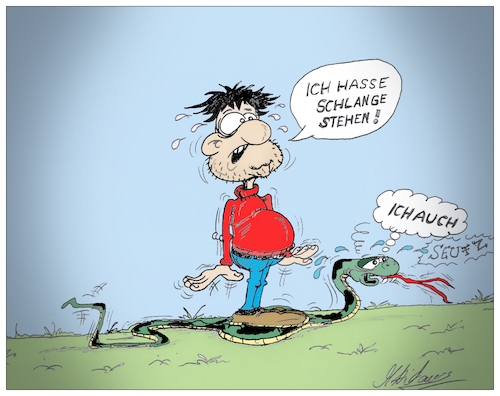 Cartoon: Schlange stehen (medium) by Mittitom tagged schlange,stehen,tier,hassen,natur